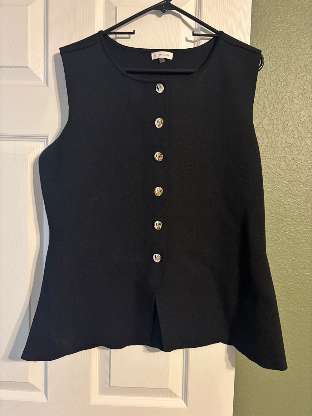 Black Sleeveless Button-Front Knit Shell